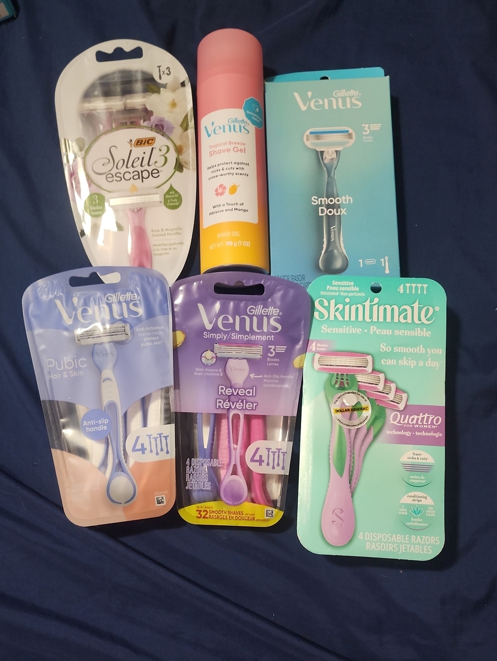 6 bulk Gillette Venus & Skintimate Women's Shave Set - Pink, Purple, Mint